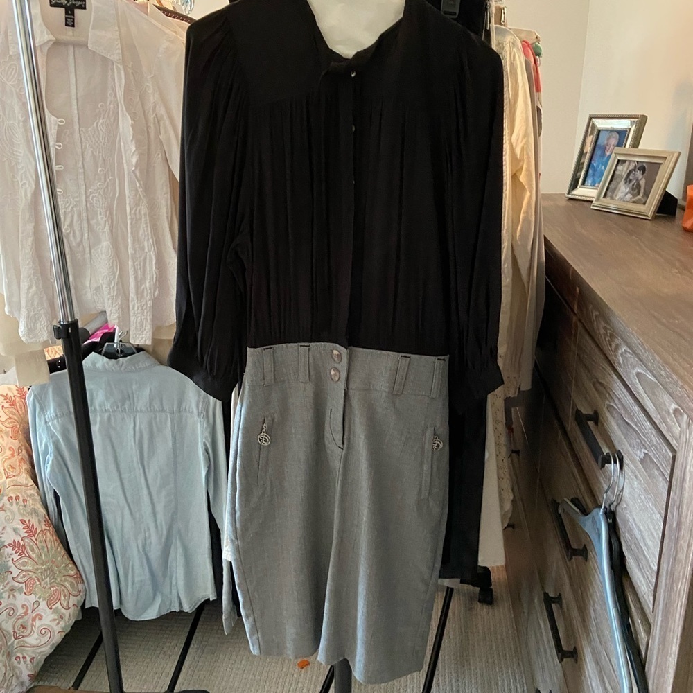 Dept size small womens belted dress - gray and black